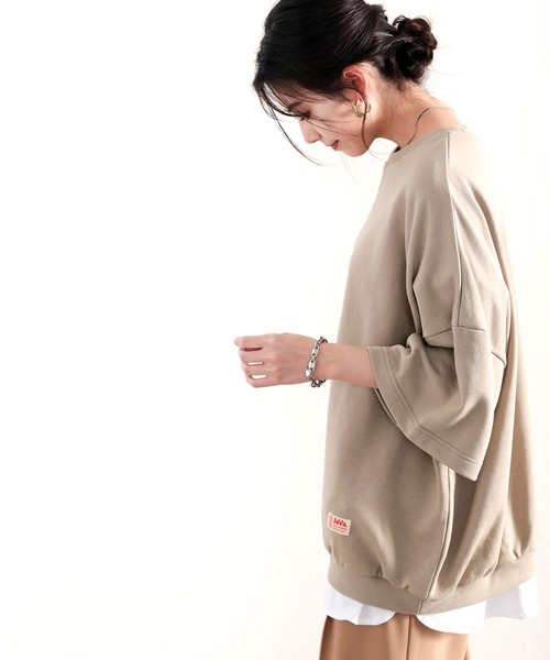 Java（ジャバ）の「《JaVaジャバ コラボ》ゆったり、ビッグシルエットスウェット半袖トレーナー（スウェット・レディース・モスグリーン/モカ/ライトカーキ/グレイッシュブルー/ベージュ/ブラック・MEDIUM/LARGE/X-LARGE）」の9枚目の写真