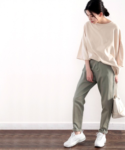 Java（ジャバ）の「《JaVaジャバ コラボ》ゆったり、ビッグシルエットスウェット半袖トレーナー（スウェット・レディース・モスグリーン/モカ/ライトカーキ/グレイッシュブルー/ベージュ/ブラック・MEDIUM/LARGE/X-LARGE）」の11枚目の写真