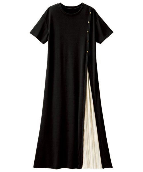 GeeRA（ジーラ）の「ボタン付スリットプリーツ切替ワンピース（ワンピース・レディース・ネイビー/モカ/ブラック/ブラック系その他・MEDIUM/X-LARGE/XX-LARGE/LARGE）」の7枚目の写真