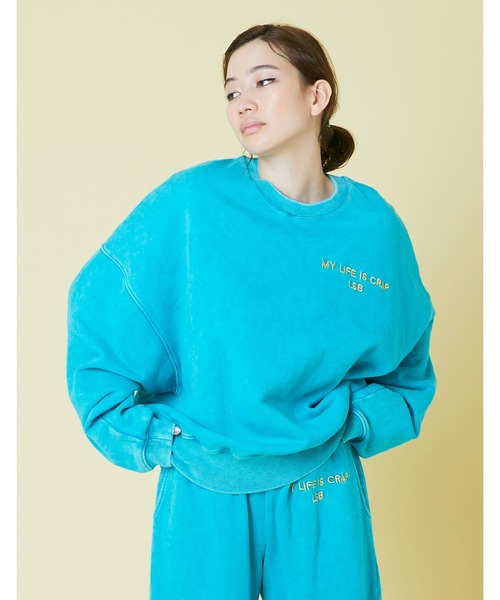 Little sunny bite（リトルサニーバイト）の「Chemical wash sweat top（Tシャツ/カットソー・レディース・ブラック/ブルー/ピンク・SMALL/LARGE/MEDIUM）」の2枚目の写真
