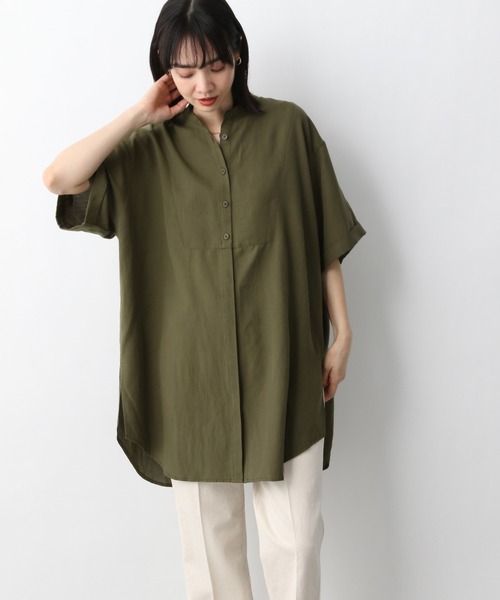 A part by（アパートバイ）の「RyLiスタンドロング半袖シャツ　947032（シャツ/ブラウス・レディース・オフホワイト/カーキ/グレー系その他4/オレンジ系その他5・FREE）」の12枚目の写真