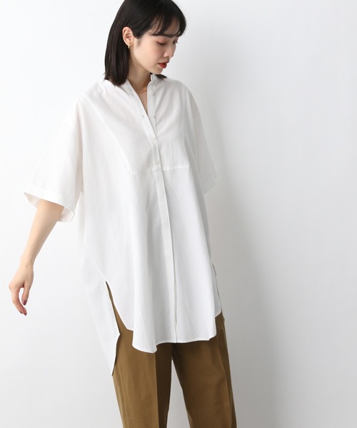 A part by（アパートバイ）の「RyLiスタンドロング半袖シャツ　947032（シャツ/ブラウス・レディース・オフホワイト/カーキ/グレー系その他4/オレンジ系その他5・FREE）」の16枚目の写真