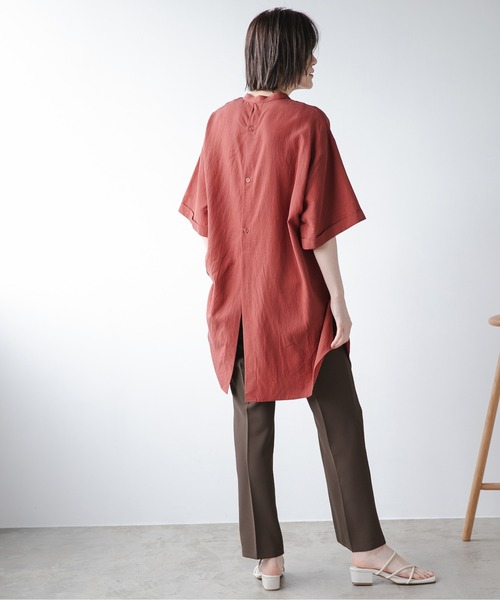 A part by（アパートバイ）の「RyLiスタンドロング半袖シャツ　947032（シャツ/ブラウス・レディース・オフホワイト/カーキ/グレー系その他4/オレンジ系その他5・FREE）」の20枚目の写真