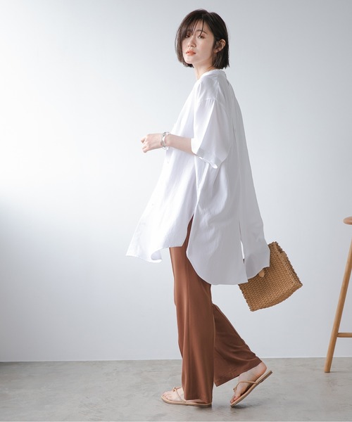 A part by（アパートバイ）の「RyLiスタンドロング半袖シャツ　947032（シャツ/ブラウス・レディース・オフホワイト/カーキ/グレー系その他4/オレンジ系その他5・FREE）」の21枚目の写真