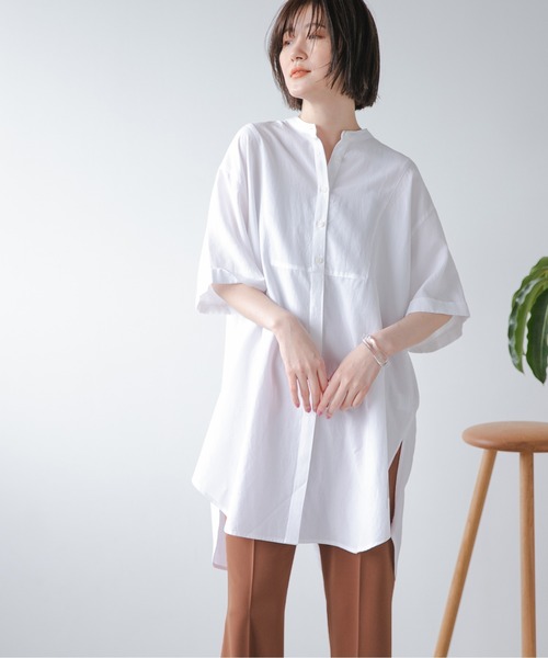 A part by（アパートバイ）の「RyLiスタンドロング半袖シャツ　947032（シャツ/ブラウス・レディース・オフホワイト/カーキ/グレー系その他4/オレンジ系その他5・FREE）」の5枚目の写真