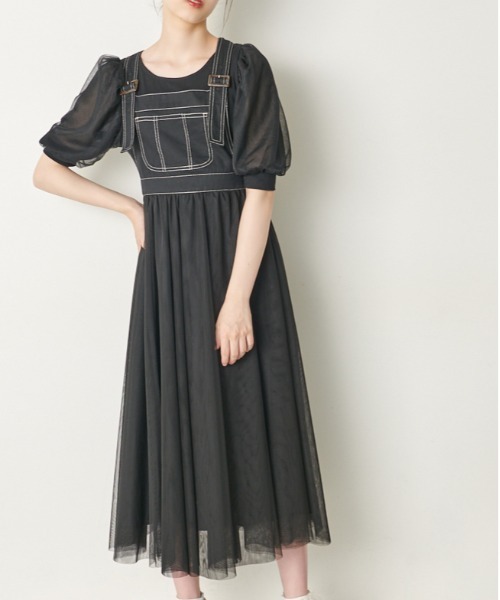 OLIVE des OLIVE(オリーブデオリーブ)の「チュールエアリージャンスカ(ワンピース・レディース・アイボリー/ワンウォッシュ/ブラック・FREE)」の2枚目の写真