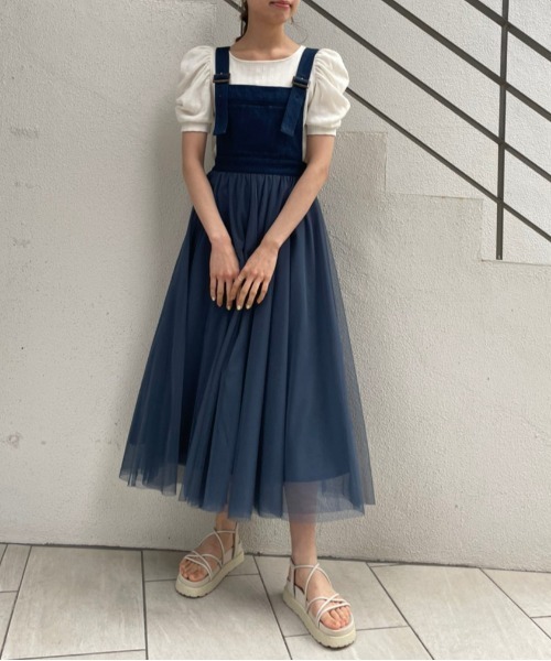 OLIVE des OLIVE(オリーブデオリーブ)の「チュールエアリージャンスカ(ワンピース・レディース・アイボリー/ワンウォッシュ/ブラック・FREE)」の4枚目の写真