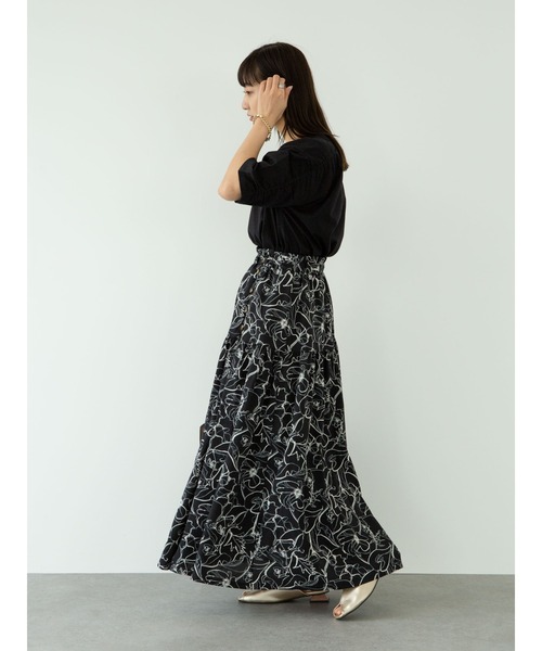 Green　Parks（グリーンパークス）の「<サイズ・丈調整>花柄ティアードスカート＊＊（スカート・レディース・ブラック/カーキ/アイボリー・FREE）」の7枚目の写真