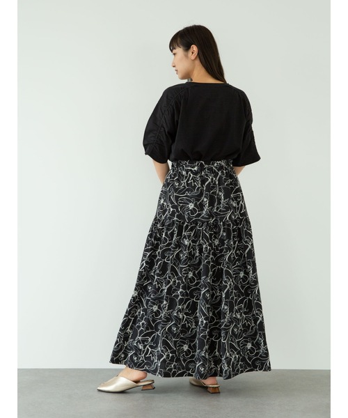 Green　Parks（グリーンパークス）の「<サイズ・丈調整>花柄ティアードスカート＊＊（スカート・レディース・ブラック/カーキ/アイボリー・FREE）」の8枚目の写真