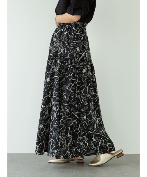 Green　Parks（グリーンパークス）の「<サイズ・丈調整>花柄ティアードスカート＊＊（スカート・レディース・ブラック/カーキ/アイボリー・FREE）」の9枚目の写真