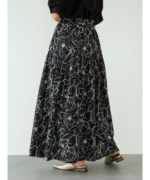 Green　Parks（グリーンパークス）の「<サイズ・丈調整>花柄ティアードスカート＊＊（スカート・レディース・ブラック/カーキ/アイボリー・FREE）」の10枚目の写真