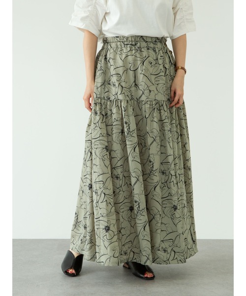 Green　Parks（グリーンパークス）の「<サイズ・丈調整>花柄ティアードスカート＊＊（スカート・レディース・ブラック/カーキ/アイボリー・FREE）」の13枚目の写真