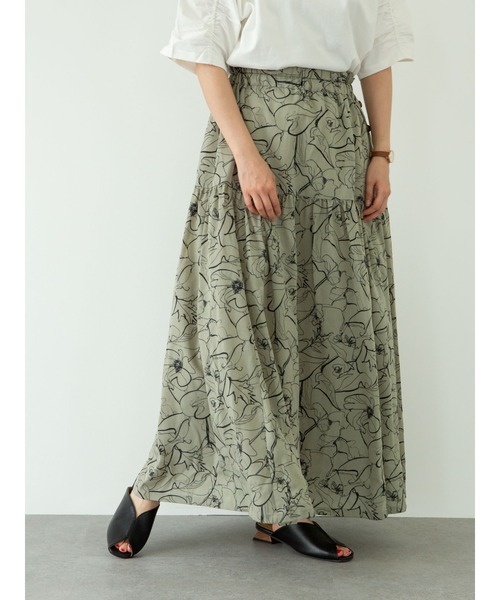 Green　Parks（グリーンパークス）の「<サイズ・丈調整>花柄ティアードスカート＊＊（スカート・レディース・ブラック/カーキ/アイボリー・FREE）」の14枚目の写真