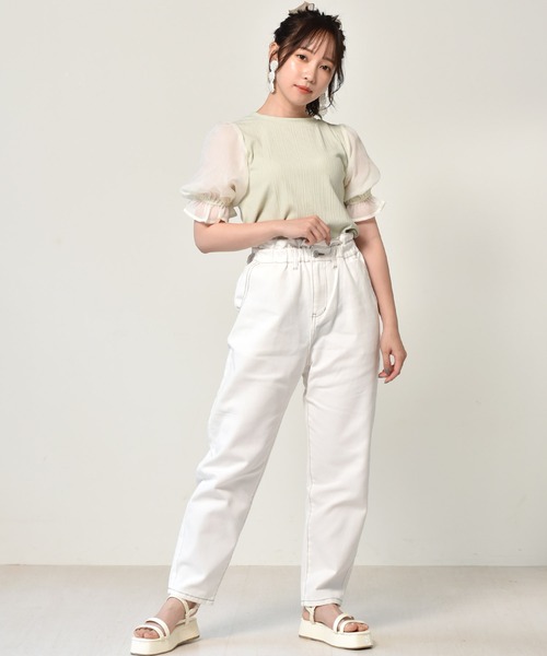 ems excite（エムズエキサイト）の「デニムゆるパンツ（デニムパンツ・レディース・ブラック/ケミカルウォッシュ/オフホワイト・FREE）」の7枚目の写真