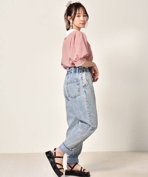 ems excite（エムズエキサイト）の「デニムゆるパンツ（デニムパンツ・レディース・ブラック/ケミカルウォッシュ/オフホワイト・FREE）」の10枚目の写真