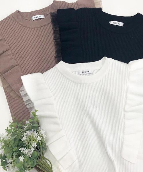 INGNI（イング）の「フリルノースリニット（ニット/セーター・レディース・ブラック/オフホワイト/モカ・M）」の12枚目の写真