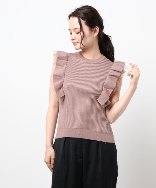 INGNI（イング）の「フリルノースリニット（ニット/セーター・レディース・ブラック/オフホワイト/モカ・M）」の3枚目の写真