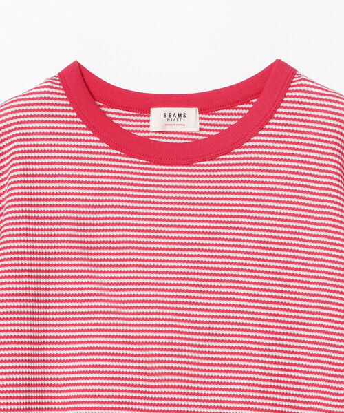 BEAMS HEART(ビームスハート)の「BEAMS HEART / ワッフルボーダー プルオーバー(Tシャツ/カットソー・レディース・ネイビー/レッド/グリーン・FREE)」の5枚目の写真