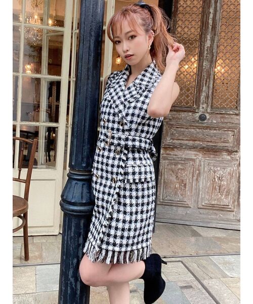 RESEXXY(リゼクシー)の「ツイードテーラーベスト(テーラードジャケット・レディース・ブラック/ブルー/ブラウン・FREE)」の4枚目の写真