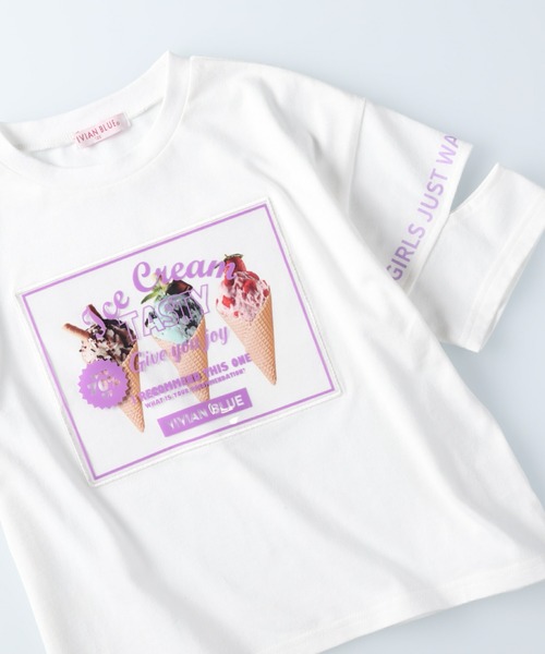 VIVIAN BLUE(ビビアンブルー)の「【VIVIAN BLUE】シートプリントTシャツ(Tシャツ/カットソー・キッズ・ホワイト/ライム・120/130/140/155)」の1枚目の写真