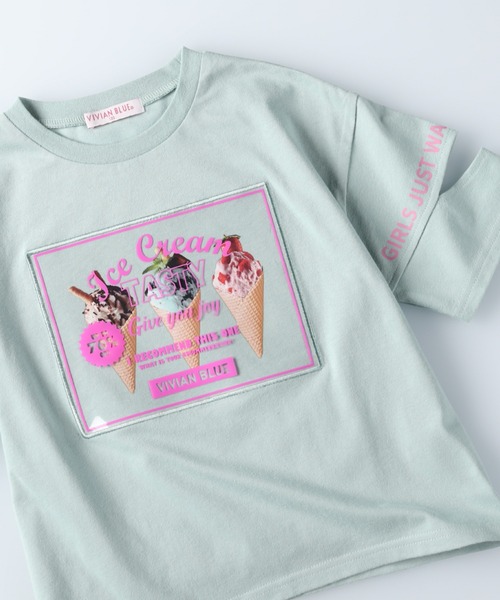 VIVIAN BLUE(ビビアンブルー)の「【VIVIAN BLUE】シートプリントTシャツ(Tシャツ/カットソー・キッズ・ホワイト/ライム・120/130/140/155)」の2枚目の写真