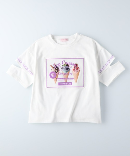 VIVIAN BLUE(ビビアンブルー)の「【VIVIAN BLUE】シートプリントTシャツ(Tシャツ/カットソー・キッズ・ホワイト/ライム・120/130/140/155)」の5枚目の写真