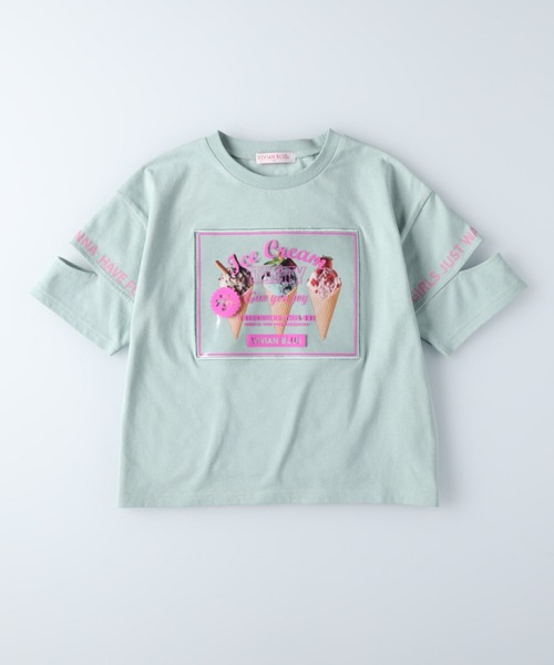 VIVIAN BLUE(ビビアンブルー)の「【VIVIAN BLUE】シートプリントTシャツ(Tシャツ/カットソー・キッズ・ホワイト/ライム・120/130/140/155)」の7枚目の写真