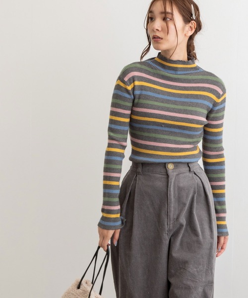 POU DOU DOU（プードゥドゥ）の「シアバターリブニット（ニット/セーター・レディース・ベージュ/ブルー/アイボリー/ダークグレー・3）」の3枚目の写真