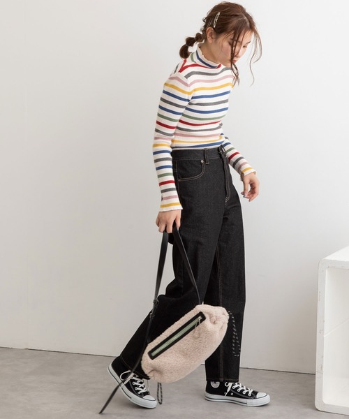 POU DOU DOU（プードゥドゥ）の「シアバターリブニット（ニット/セーター・レディース・ベージュ/ブルー/アイボリー/ダークグレー・3）」の9枚目の写真