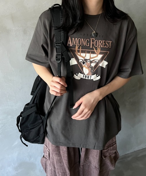 kutir(クティール)の「アソートプリントTシャツ(Tシャツ/カットソー・レディース・ホワイト/チャコールグレー/ダークブラウン/オフホワイト/ダークグレー/ラベンダー/オートミール・FREE)」の5枚目の写真