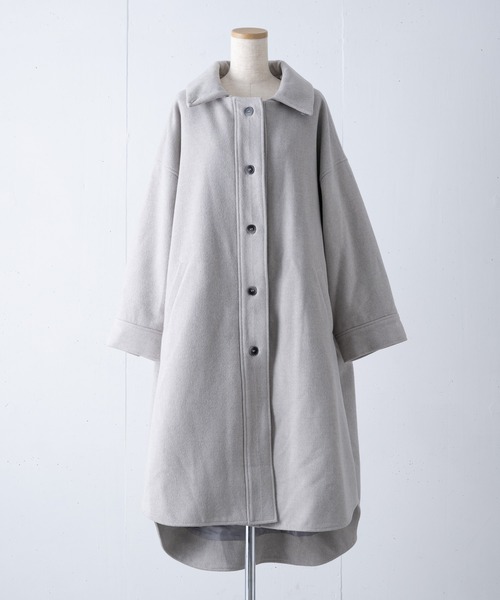 Happy John（ハッピージョン）の「cocoon shirt coat/コクーンシャツコート【3way】（ダウンジャケット/コート・レディース・オフホワイト/ブルーグレー・FREE）」の6枚目の写真