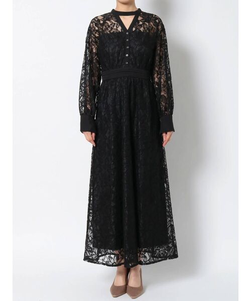 LAGUNAMOON レースドレス 黒 LAGUNAMOON LADYスリーブレースカッティングドレス（ピンク