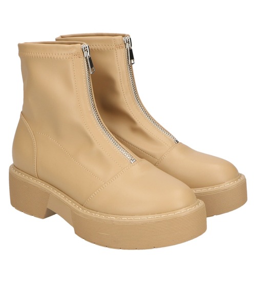 ORiental TRaffic（オリエンタルトラフィック）の「厚底フロントジップブーツ/11412（ブーツ・レディース・ブラック/ベージュ・LL/3L/SS/S/M/L）」の3枚目の写真