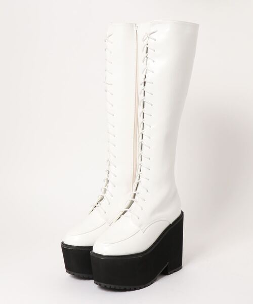 NOFALL（ノーフォール）の「厚底プラットフォームレースアップロングブーツ（ブーツ・レディース・ホワイト/ブラック・LL/M/L/3L/S）」の18枚目の写真