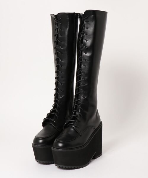 NOFALL（ノーフォール）の「厚底プラットフォームレースアップロングブーツ（ブーツ・レディース・ホワイト/ブラック・LL/M/L/3L/S）」の19枚目の写真