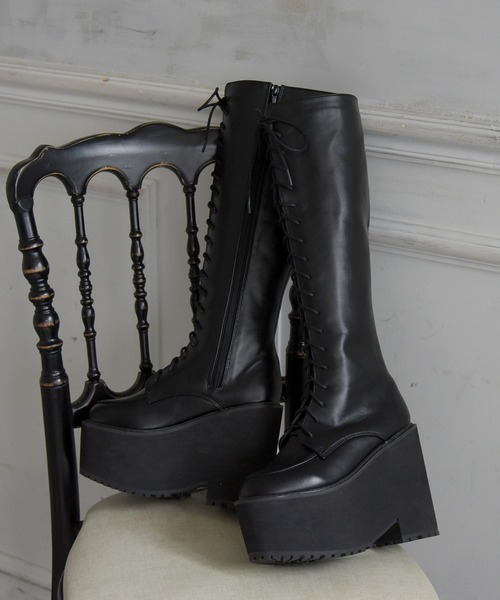 NOFALL（ノーフォール）の「厚底プラットフォームレースアップロングブーツ（ブーツ・レディース・ホワイト/ブラック・LL/M/L/3L/S）」の22枚目の写真