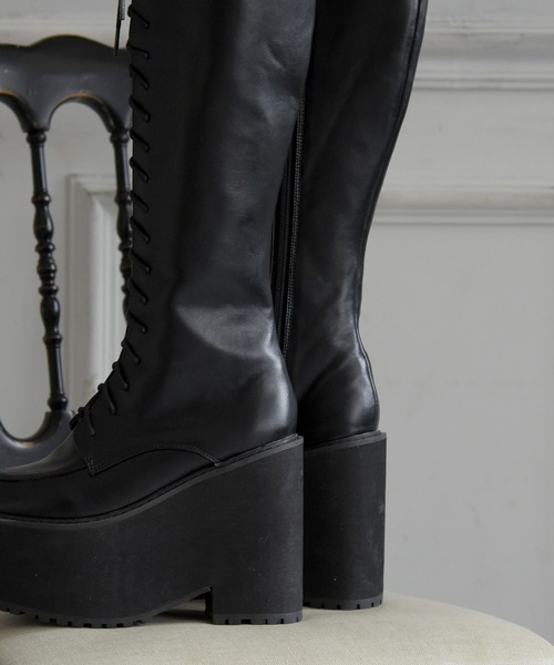 NOFALL（ノーフォール）の「厚底プラットフォームレースアップロングブーツ（ブーツ・レディース・ホワイト/ブラック・LL/M/L/3L/S）」の15枚目の写真