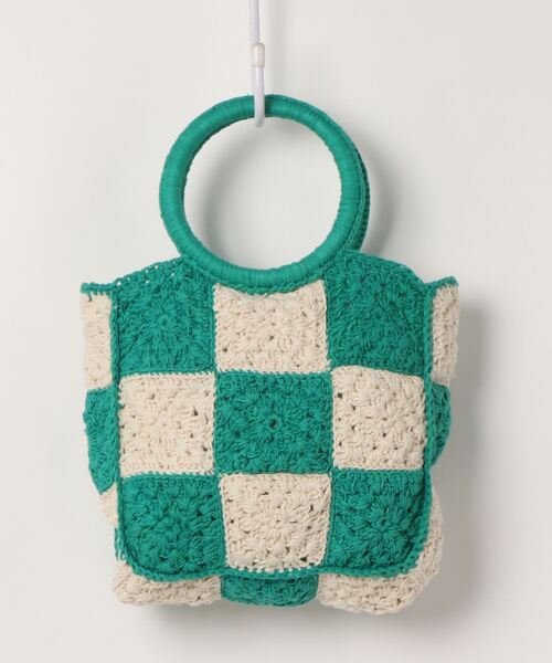 Kastane（カスタネ）の「チェッカー柄ハンドクロシェBAG（トートバッグ・レディース・ブラック/グリーン・FREE）」の7枚目の写真