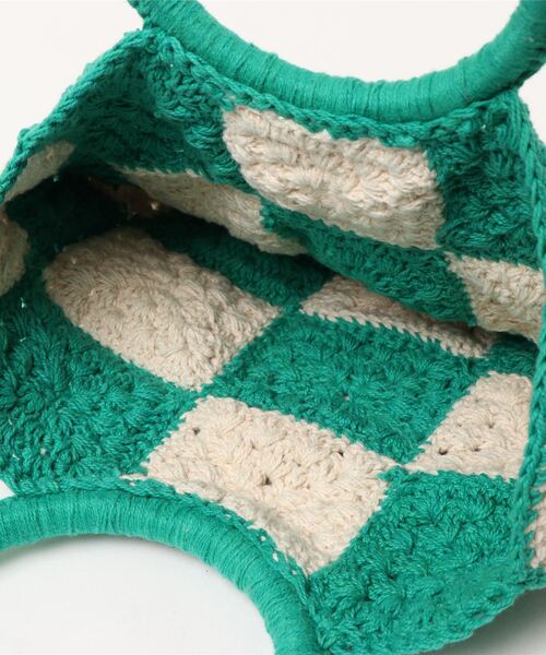 Kastane（カスタネ）の「チェッカー柄ハンドクロシェBAG（トートバッグ・レディース・ブラック/グリーン・FREE）」の9枚目の写真