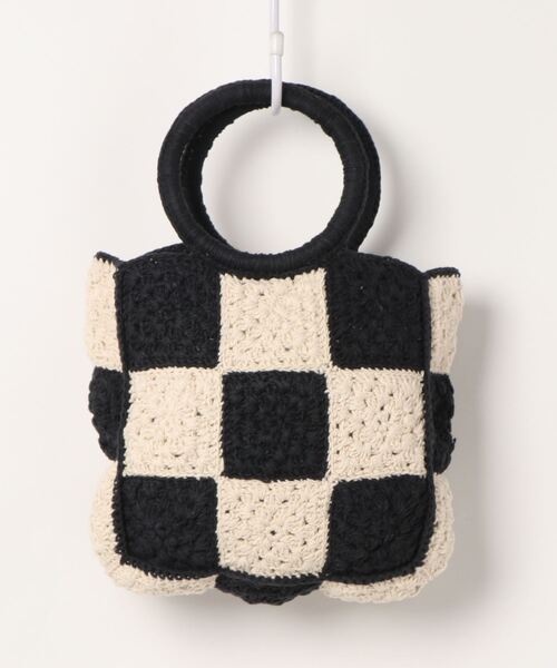 Kastane（カスタネ）の「チェッカー柄ハンドクロシェBAG（トートバッグ・レディース・ブラック/グリーン・FREE）」の8枚目の写真