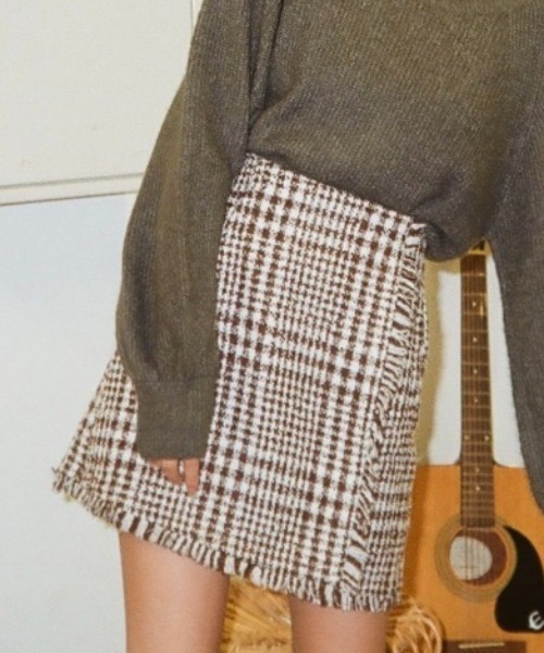 REDYAZEL（レディアゼル）の「ツイードラップミニスカート（スカート・レディース・ブラウン/ブラック・SMALL/MEDIUM）」の2枚目の写真