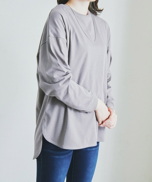 Fizz(フィズ)の「【Fizz/フィズ】 ラウンドヘムチュニック丈ロンTee(Tシャツ/カットソー・レディース・ホワイト/ブラック/ベージュ/グレイッシュベージュ・M/L)」の1枚目の写真