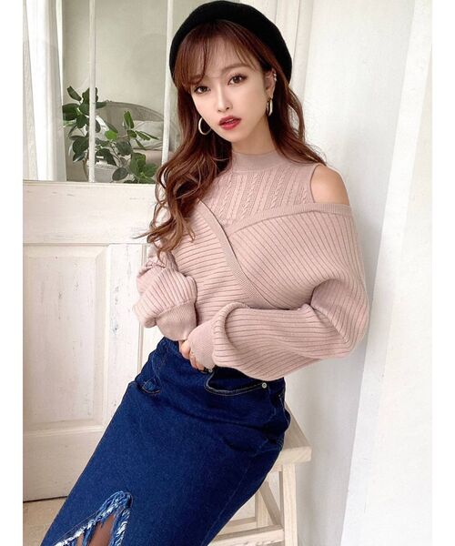 RESEXXY（リゼクシー）の「カシュクールレイヤードニットトップス（ニット/セーター・レディース・ブラック/ベージュ/アイボリー・FREE）」の4枚目の写真