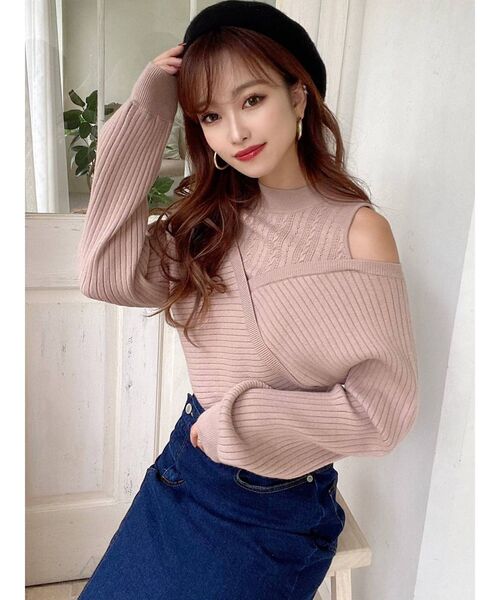 RESEXXY（リゼクシー）の「カシュクールレイヤードニットトップス（ニット/セーター・レディース・ブラック/ベージュ/アイボリー・FREE）」の5枚目の写真