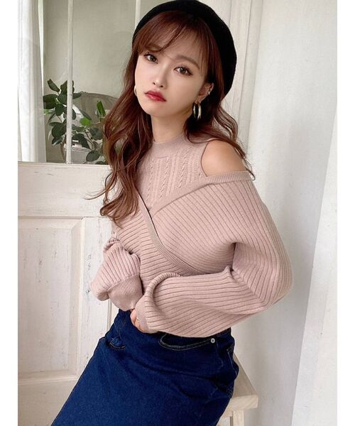 RESEXXY（リゼクシー）の「カシュクールレイヤードニットトップス（ニット/セーター・レディース・ブラック/ベージュ/アイボリー・FREE）」の6枚目の写真