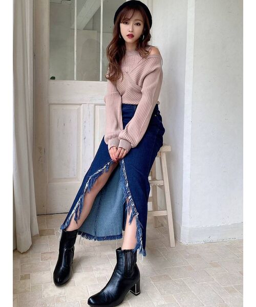 RESEXXY（リゼクシー）の「カシュクールレイヤードニットトップス（ニット/セーター・レディース・ブラック/ベージュ/アイボリー・FREE）」の10枚目の写真