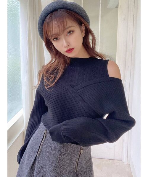 RESEXXY（リゼクシー）の「カシュクールレイヤードニットトップス（ニット/セーター・レディース・ブラック/ベージュ/アイボリー・FREE）」の13枚目の写真