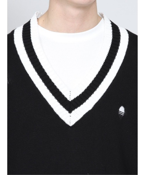 semantic design（セマンティックデザイン）の「セマンティックデザイン/semantic design グランジ加工 Vネック コットンニット（ニット/セーター・メンズ・ブラック/ホワイト・MEDIUM/LARGE）」の13枚目の写真