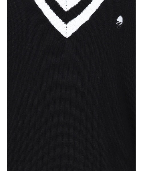 semantic design（セマンティックデザイン）の「セマンティックデザイン/semantic design グランジ加工 Vネック コットンニット（ニット/セーター・メンズ・ブラック/ホワイト・MEDIUM/LARGE）」の12枚目の写真