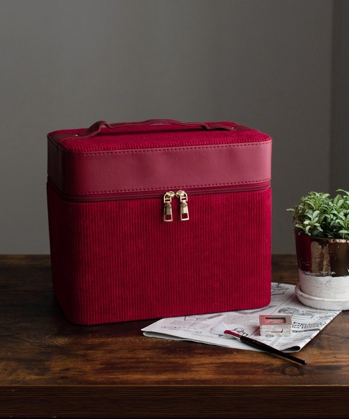VitaFelice（ヴィータフェリーチェ）の「コーデュロイメイクボックス（左右各2段トレイ）（収納グッズ・レディース・ベージュ/ピンク/ブラック/ワイン・FREE）」の4枚目の写真